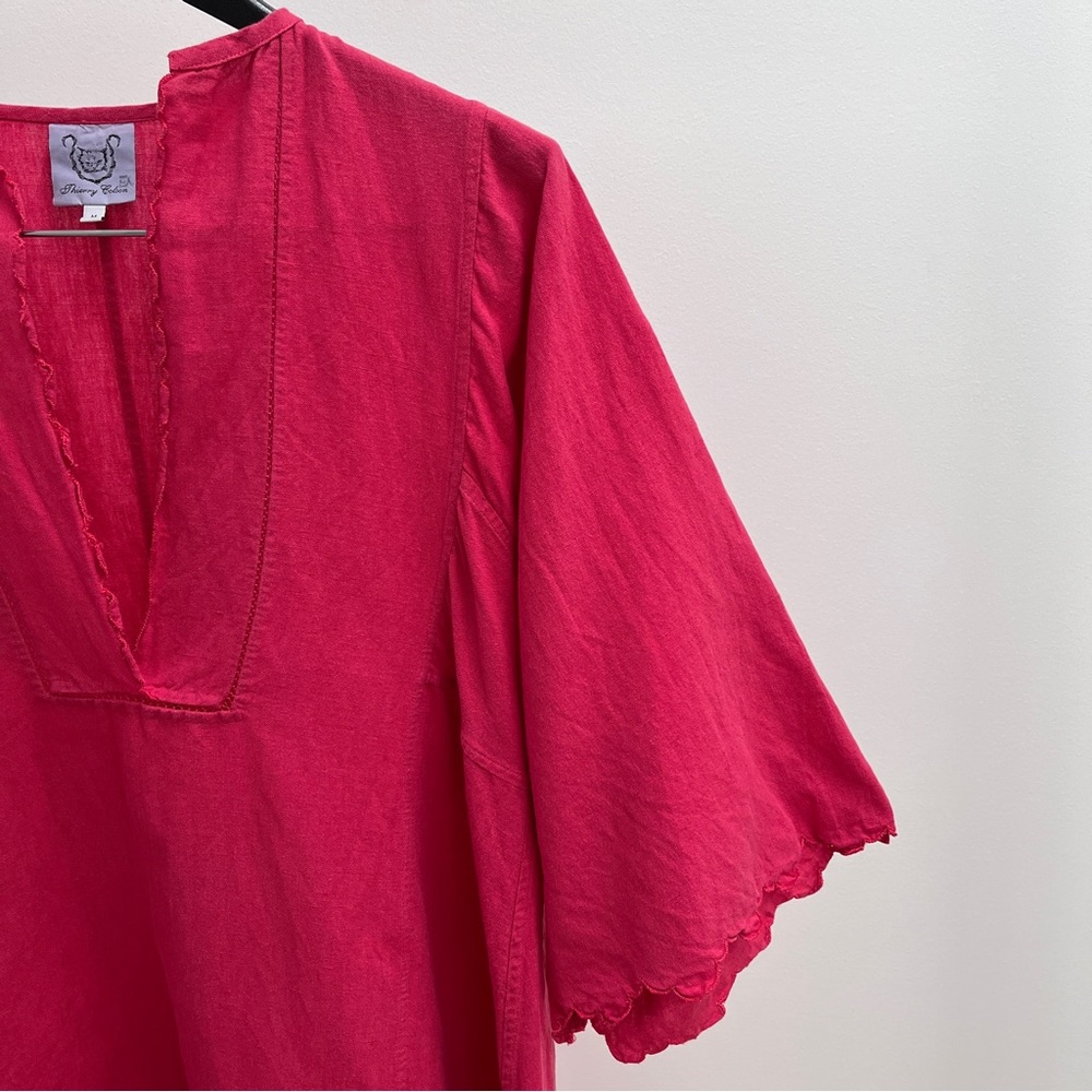 Thierry Colson Rachel scalloped linen blend mini tunic dress M pink Kaftan India